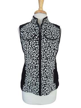 CHICOS Cheetah Print Lightweight Vest in Black & White Sz Small (0) Full Zip